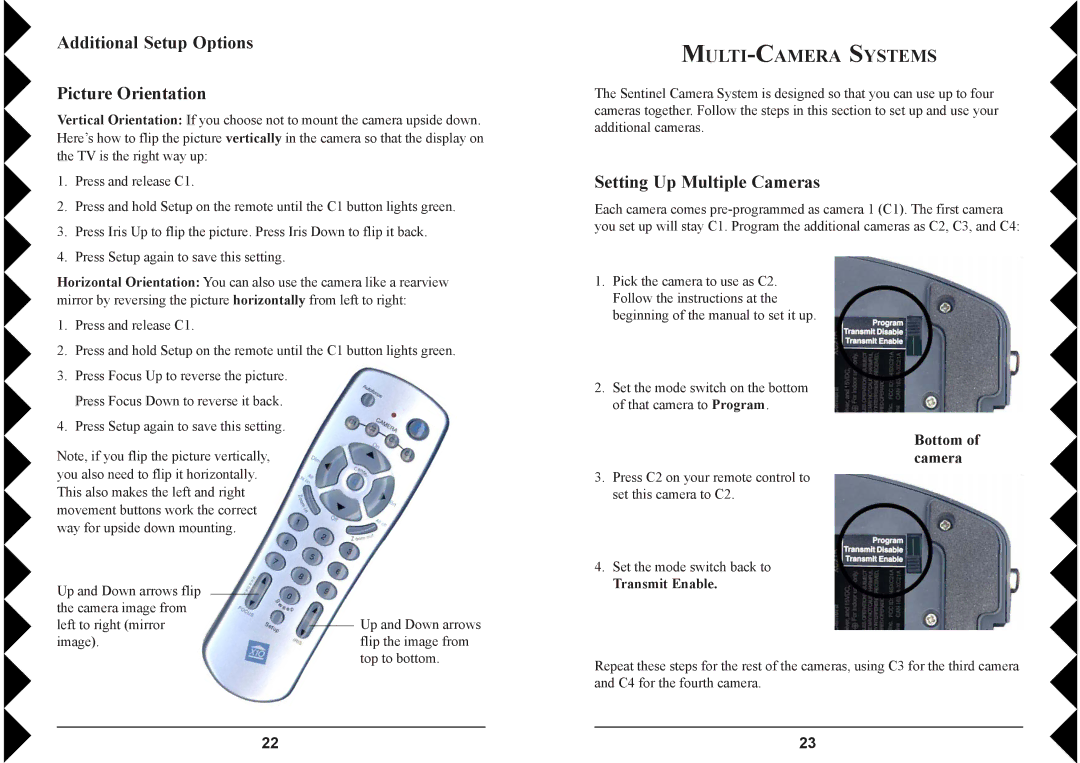 X10 Wireless Technology VK79A Additional Setup Options Picture Orientation, MULTI-CAMERA Systems, Bottom of camera 