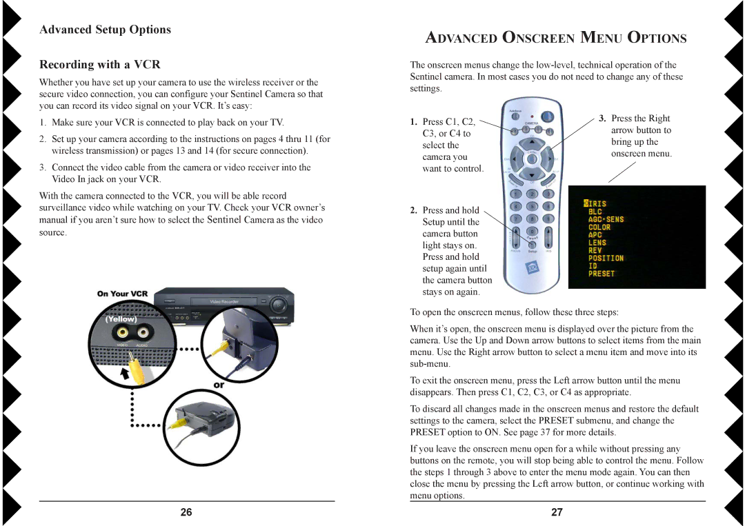 X10 Wireless Technology VK79A owner manual Advanced Setup Options Recording with a VCR, Advanced Onscreen Menu Options 