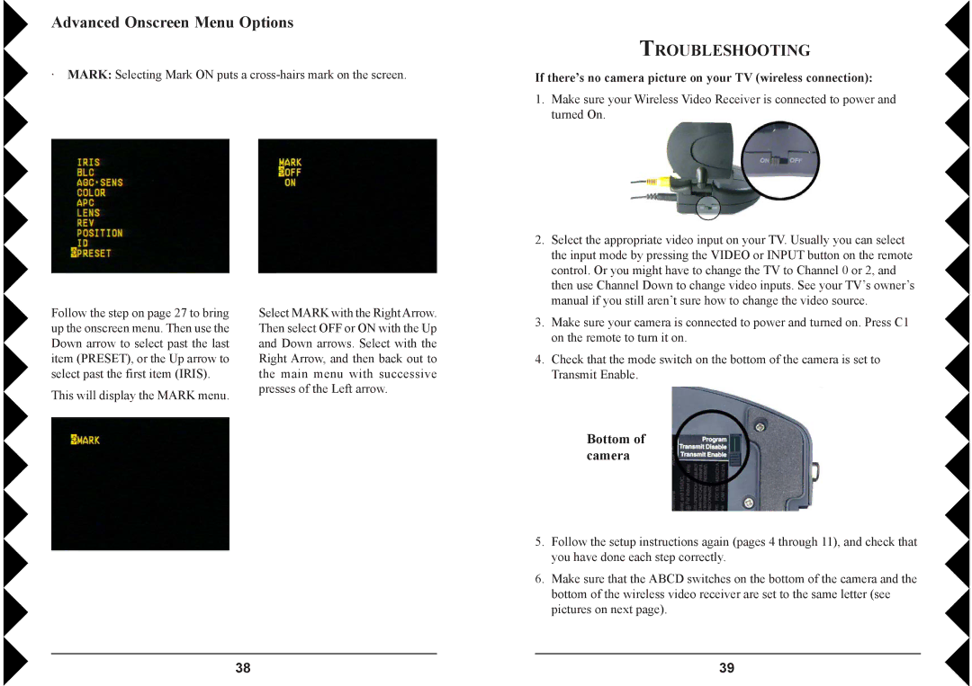 X10 Wireless Technology VK79A owner manual Advanced Onscreen Menu Options, Troubleshooting 