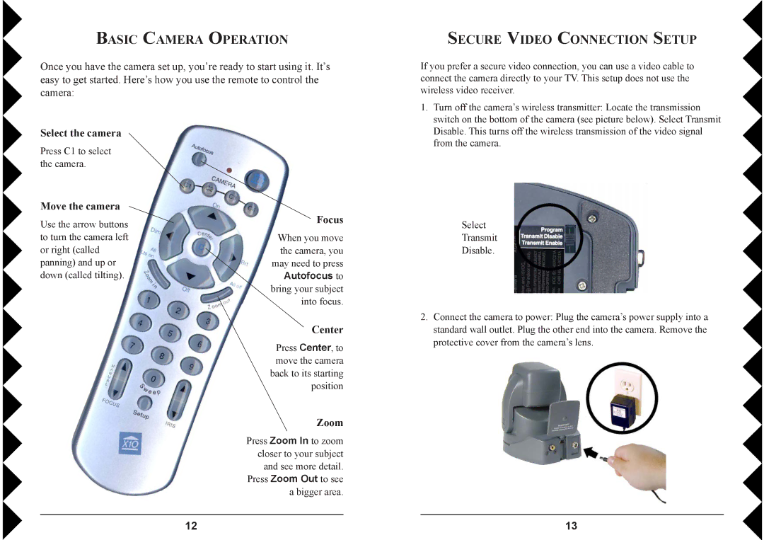 X10 Wireless Technology VK79A owner manual Basic Camera Operation, Secure Video Connection Setup 