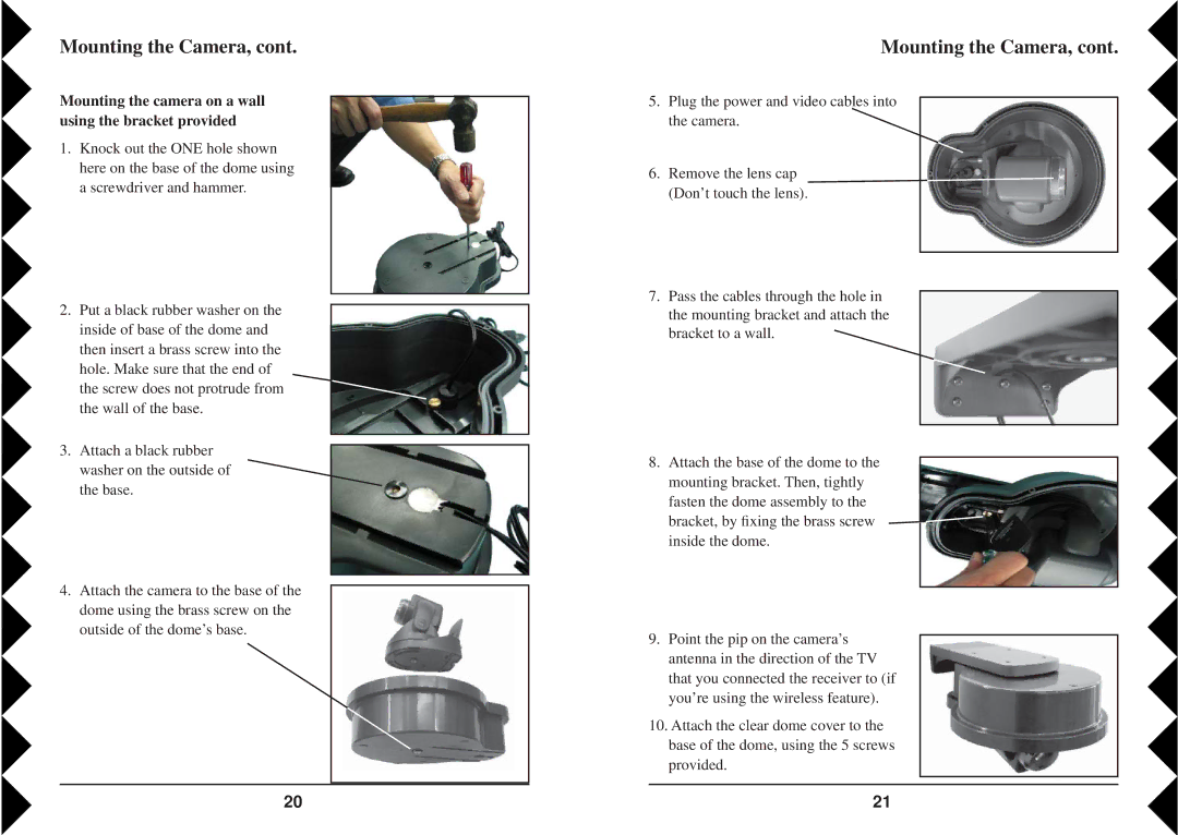 X10 Wireless Technology VK84A owner manual Mounting the camera on a wall using the bracket provided 