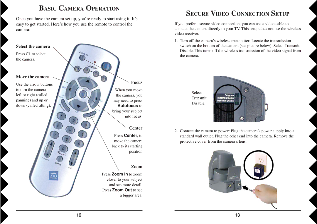 X10 Wireless Technology VK84A owner manual Basic Camera Operation, Secure Video Connection Setup 