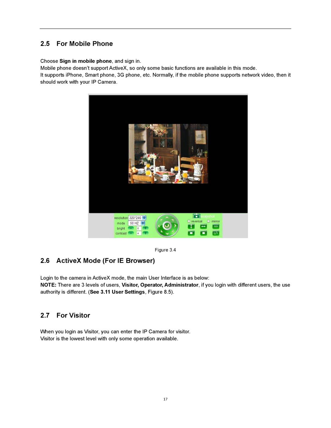 X10 Wireless Technology XX34A user manual For Mobile Phone, ActiveX Mode For IE Browser, For Visitor 