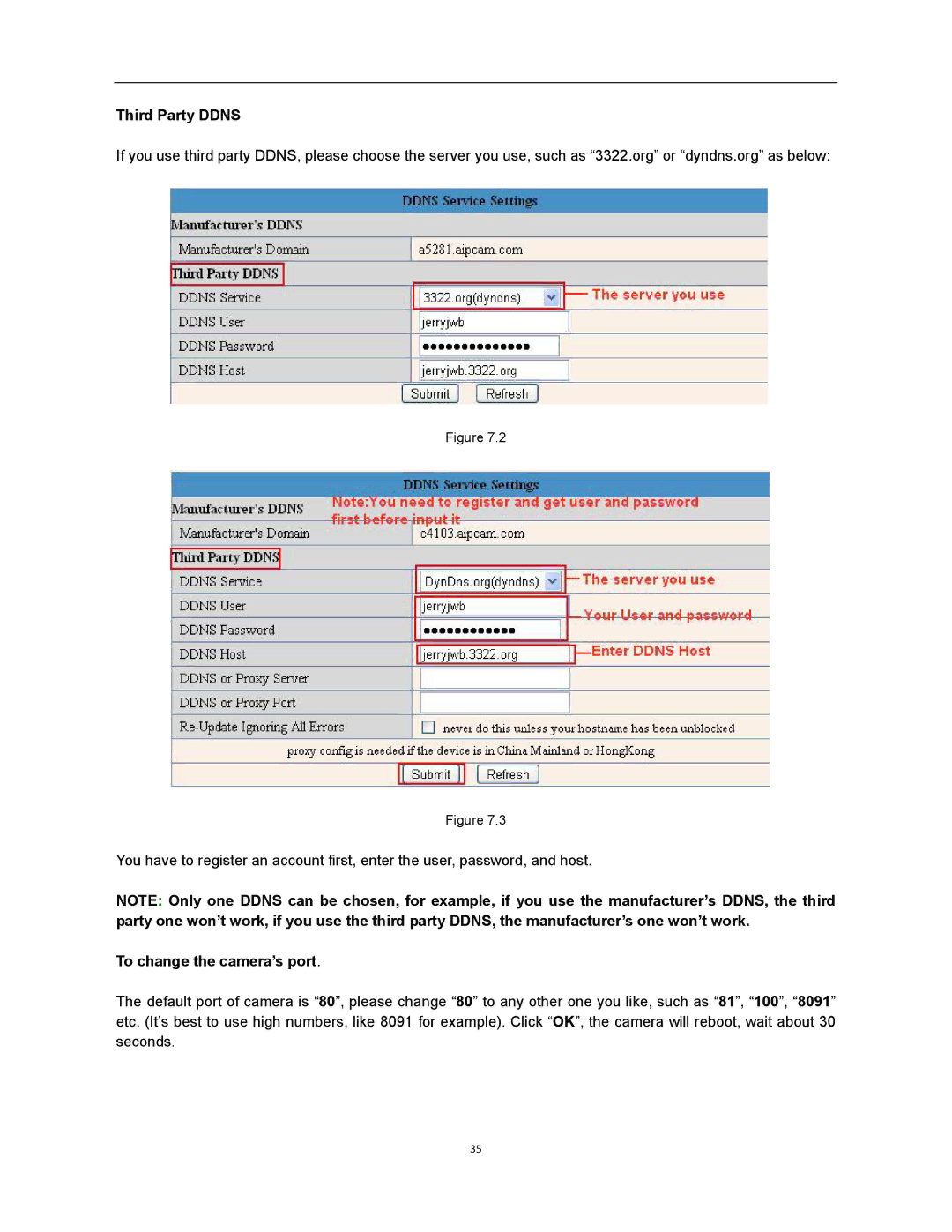 X10 Wireless Technology XX34A user manual Third Party Ddns, To change the camera’s port 