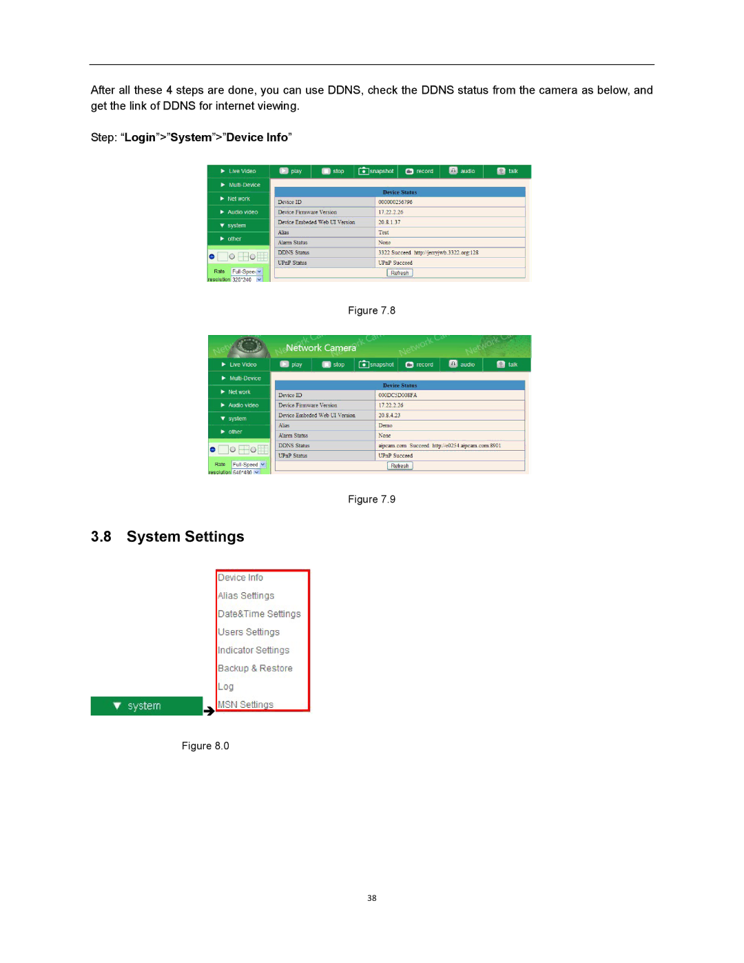 X10 Wireless Technology XX34A user manual System Settings, Step LoginSystemDevice Info 