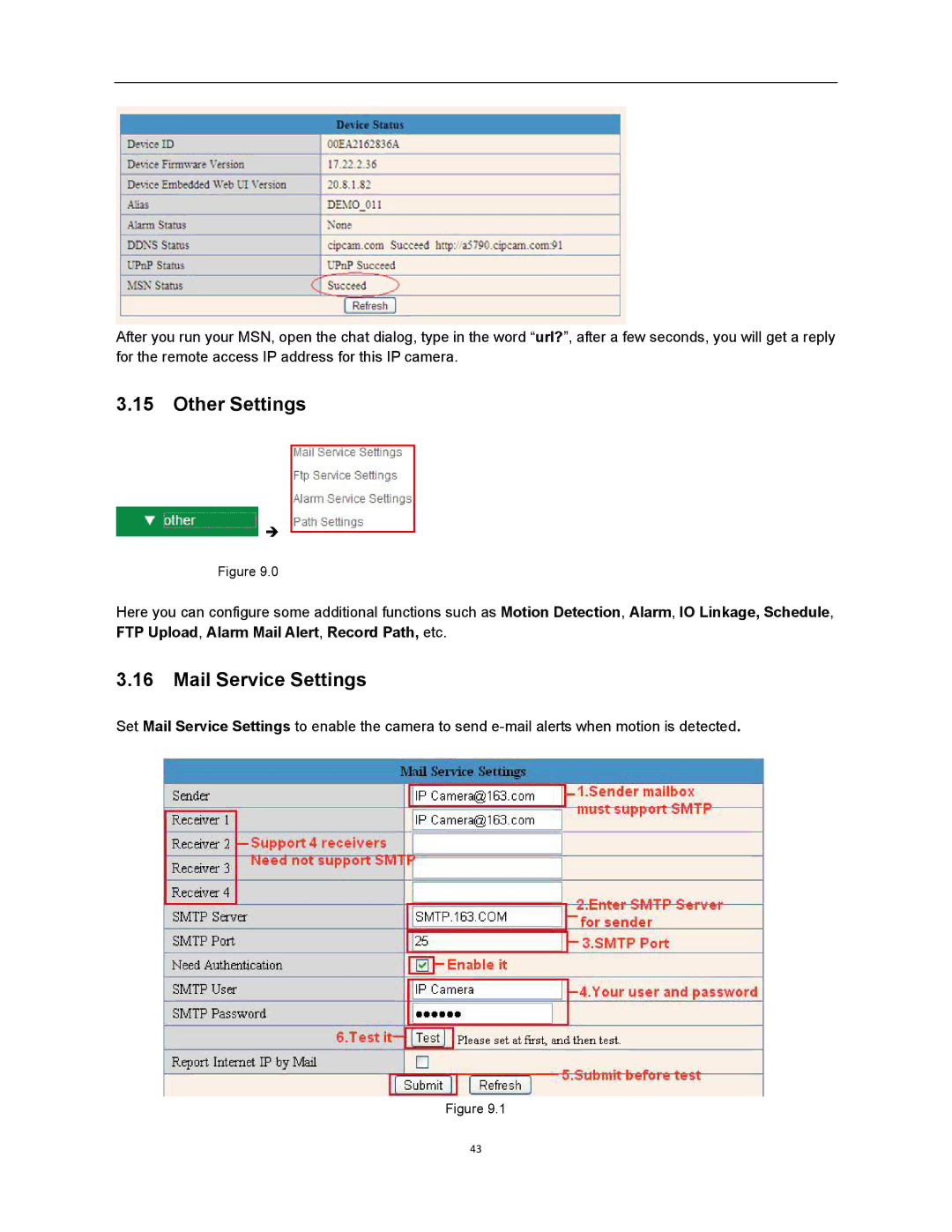 X10 Wireless Technology XX34A user manual Other Settings, Mail Service Settings 