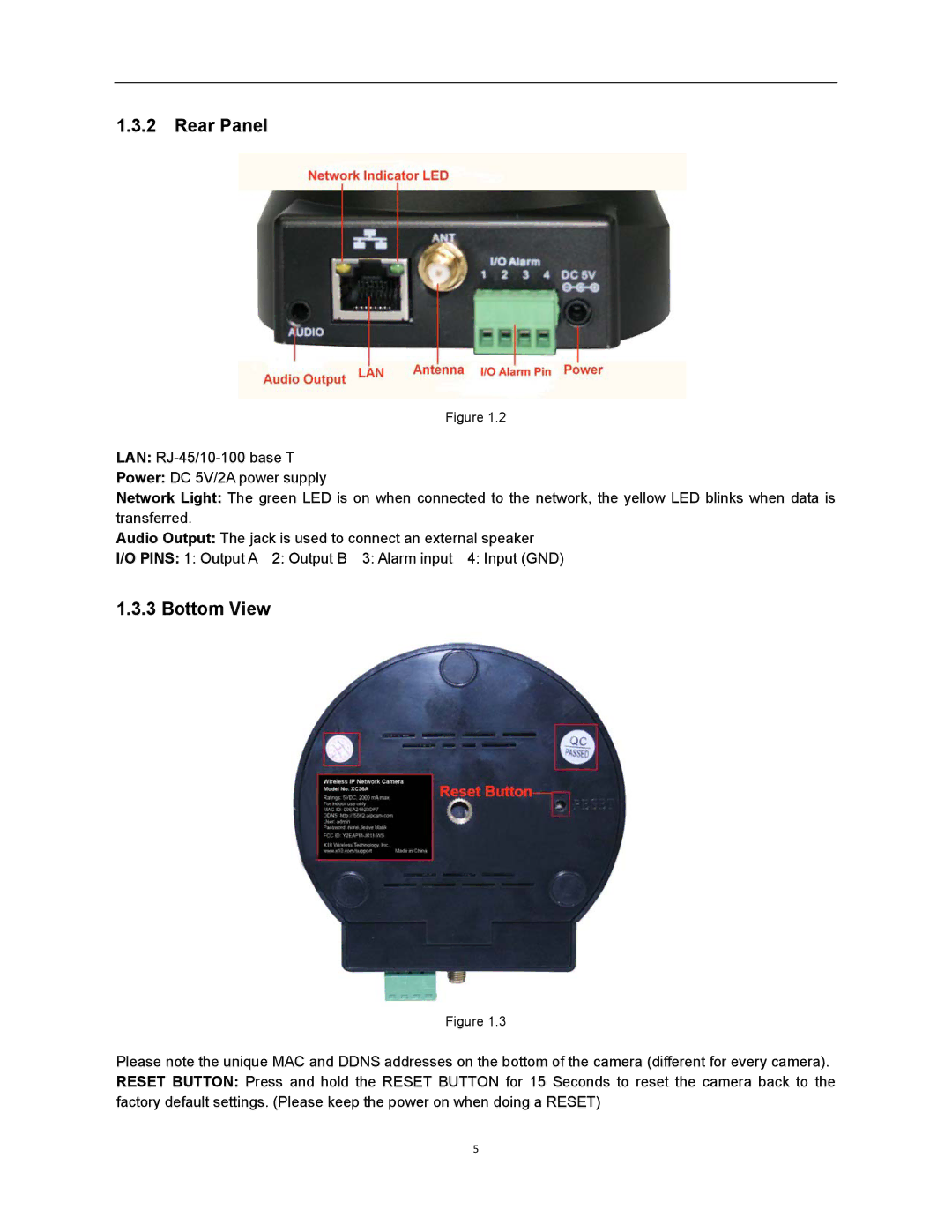 X10 Wireless Technology XX34A user manual Rear Panel, Bottom View 