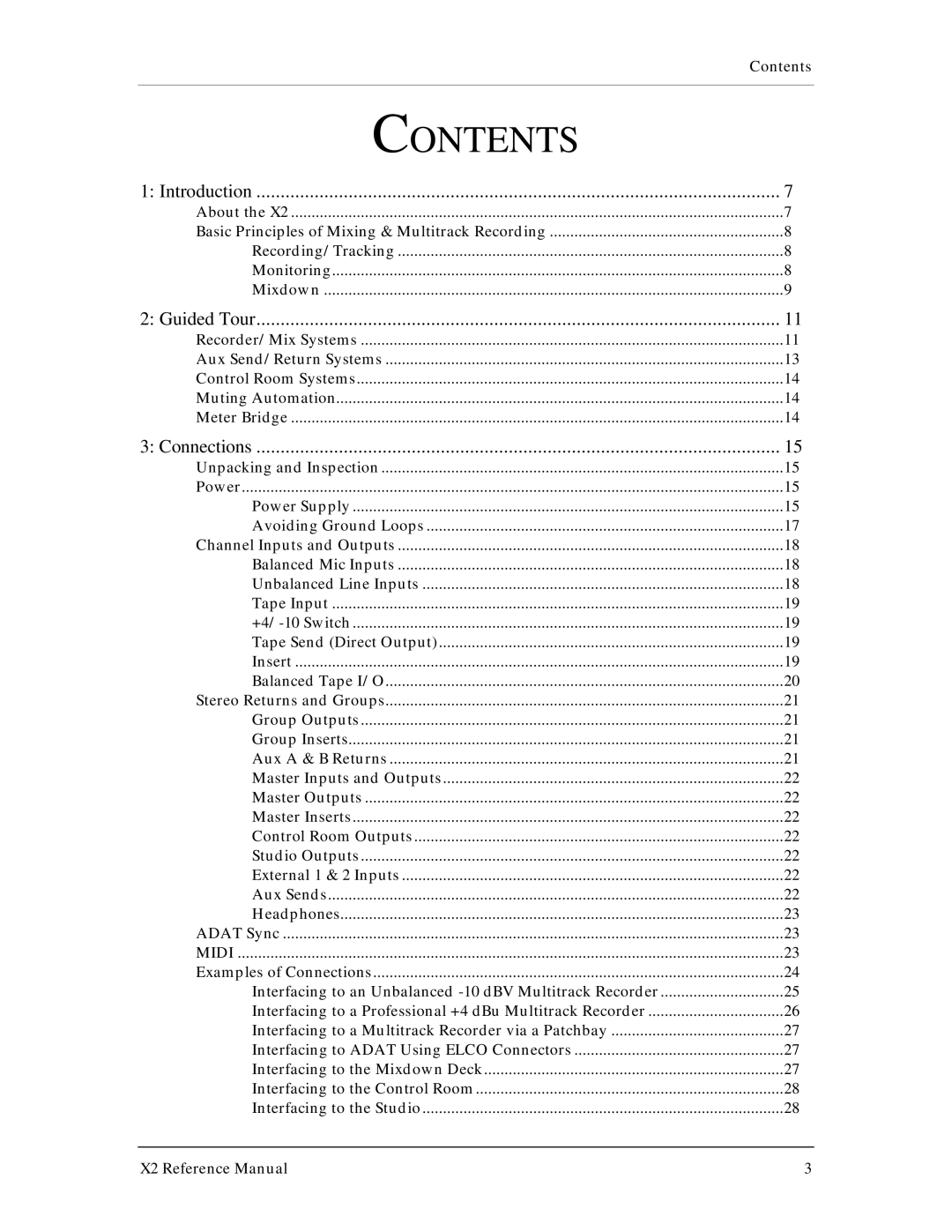 X2 X2 manual Contents 