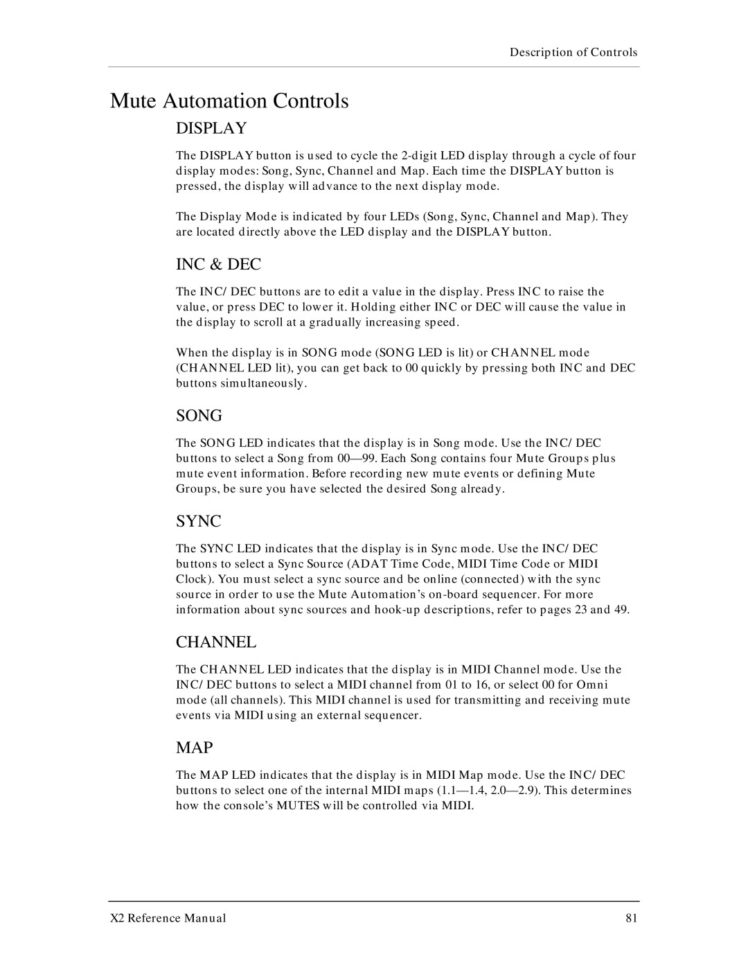 X2 X2 manual Mute Automation Controls, Display 