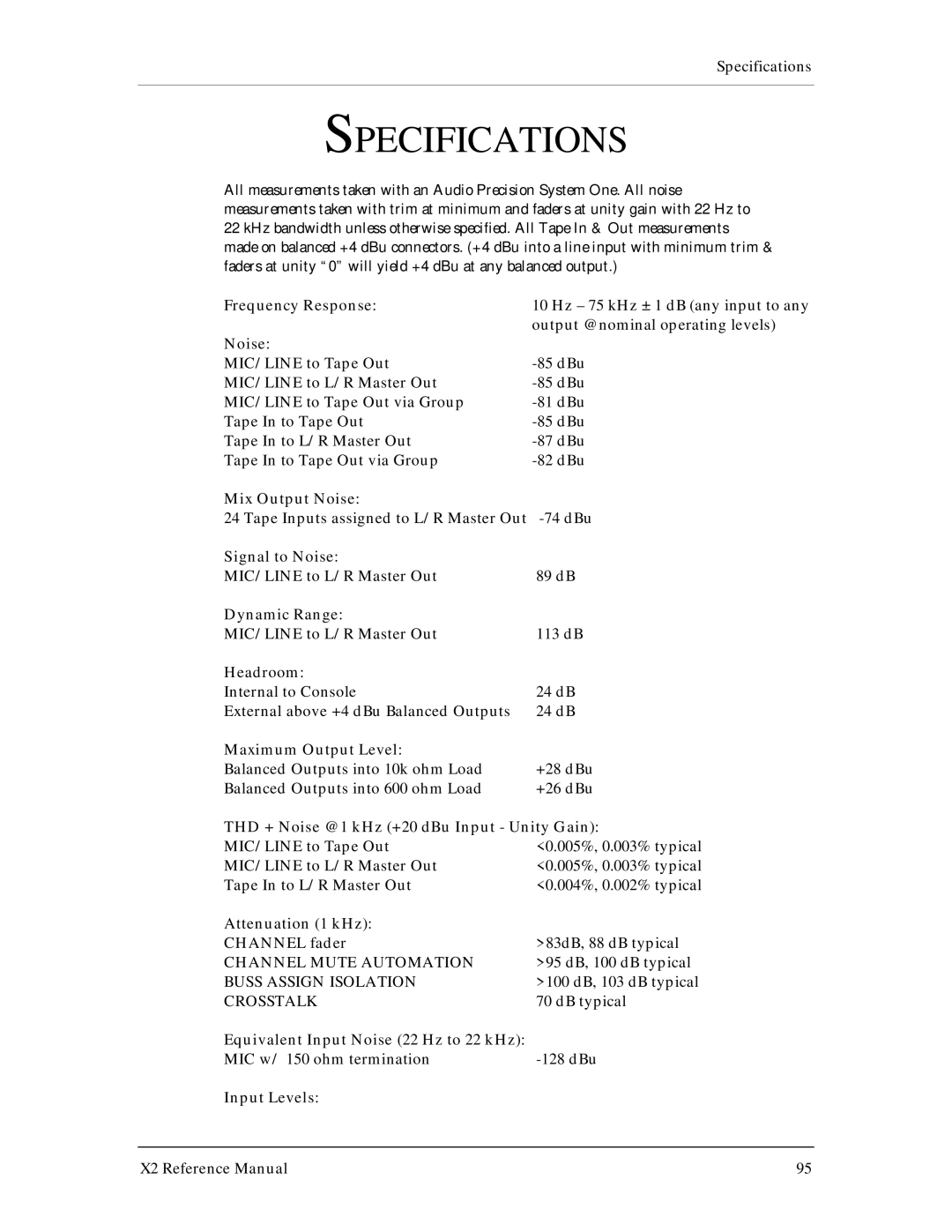 X2 X2 manual Specifications 