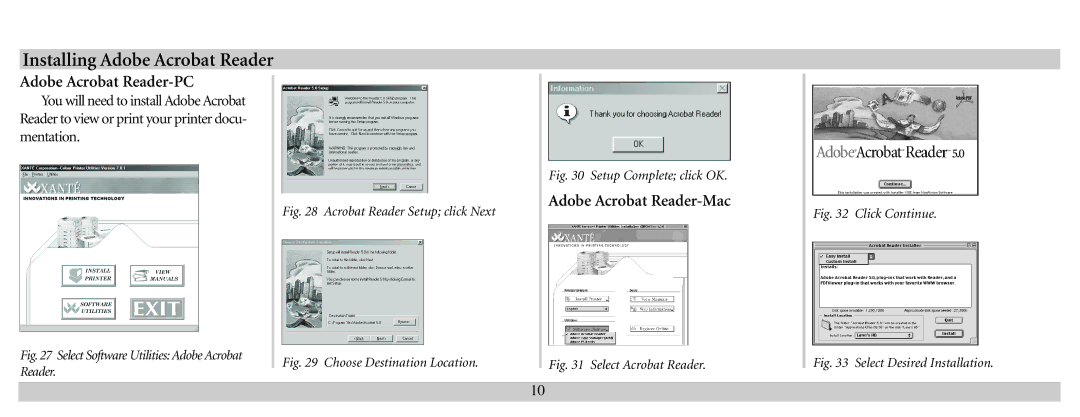 Xante 100-100621 manual Adobe Acrobat Reader-PC, Adobe Acrobat Reader-Mac 