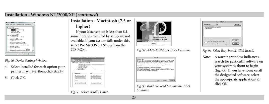 Xante 100-100621 manual Installation Macintosh 7.5 or higher, Device Settings Window 