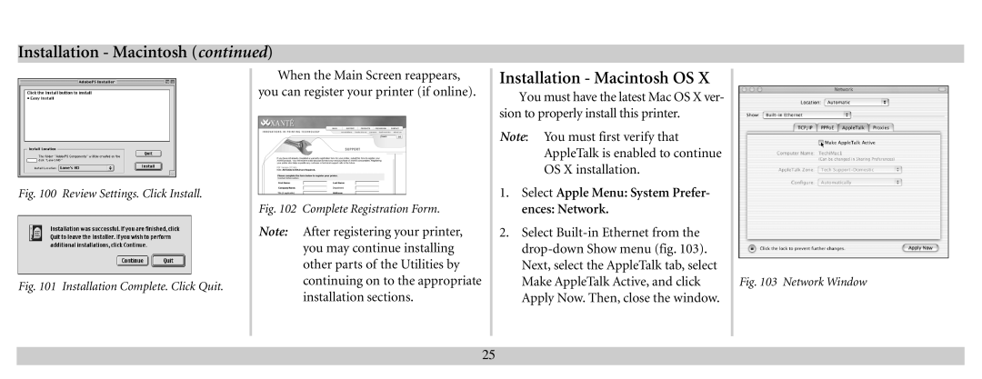 Xante 100-100621 manual Installation Macintosh OS, Select Apple Menu System Prefer Ences Network 