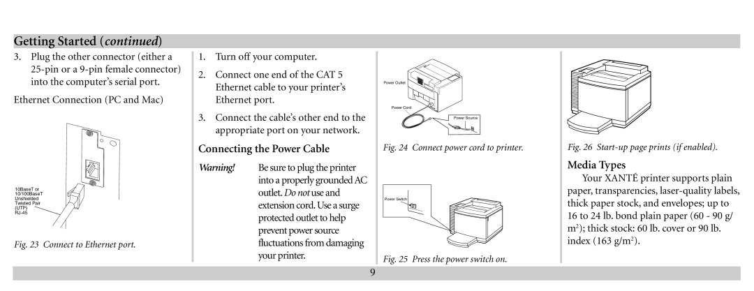 Xante 100-100621 manual Connecting the Power Cable, Media Types 