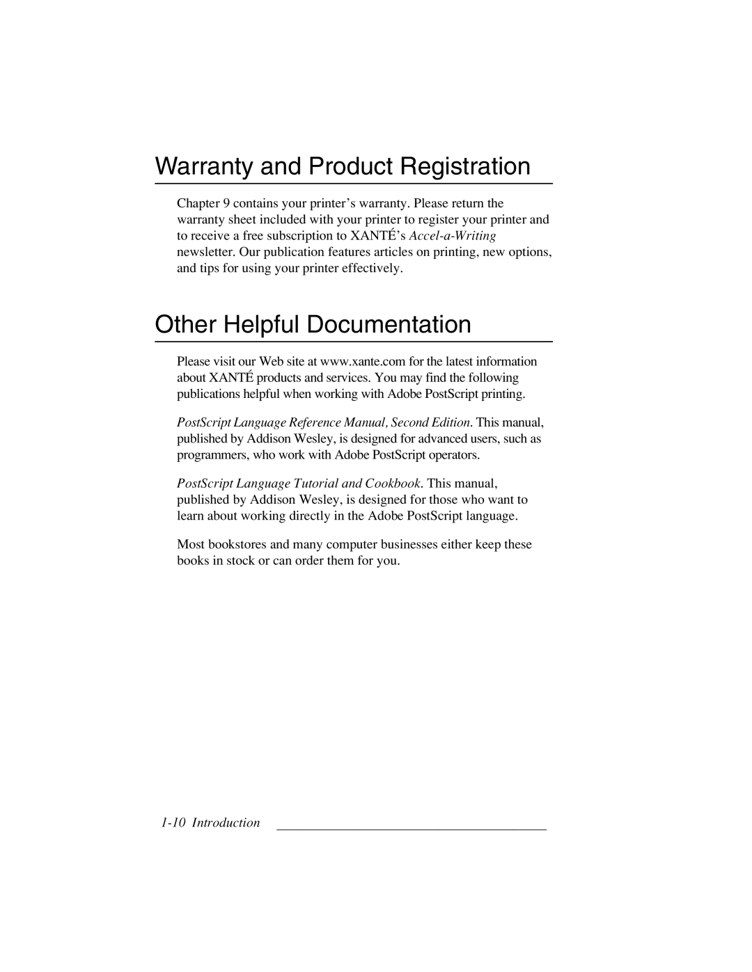 Xante 3 Series warranty Warranty and Product Registration, Other Helpful Documentation 