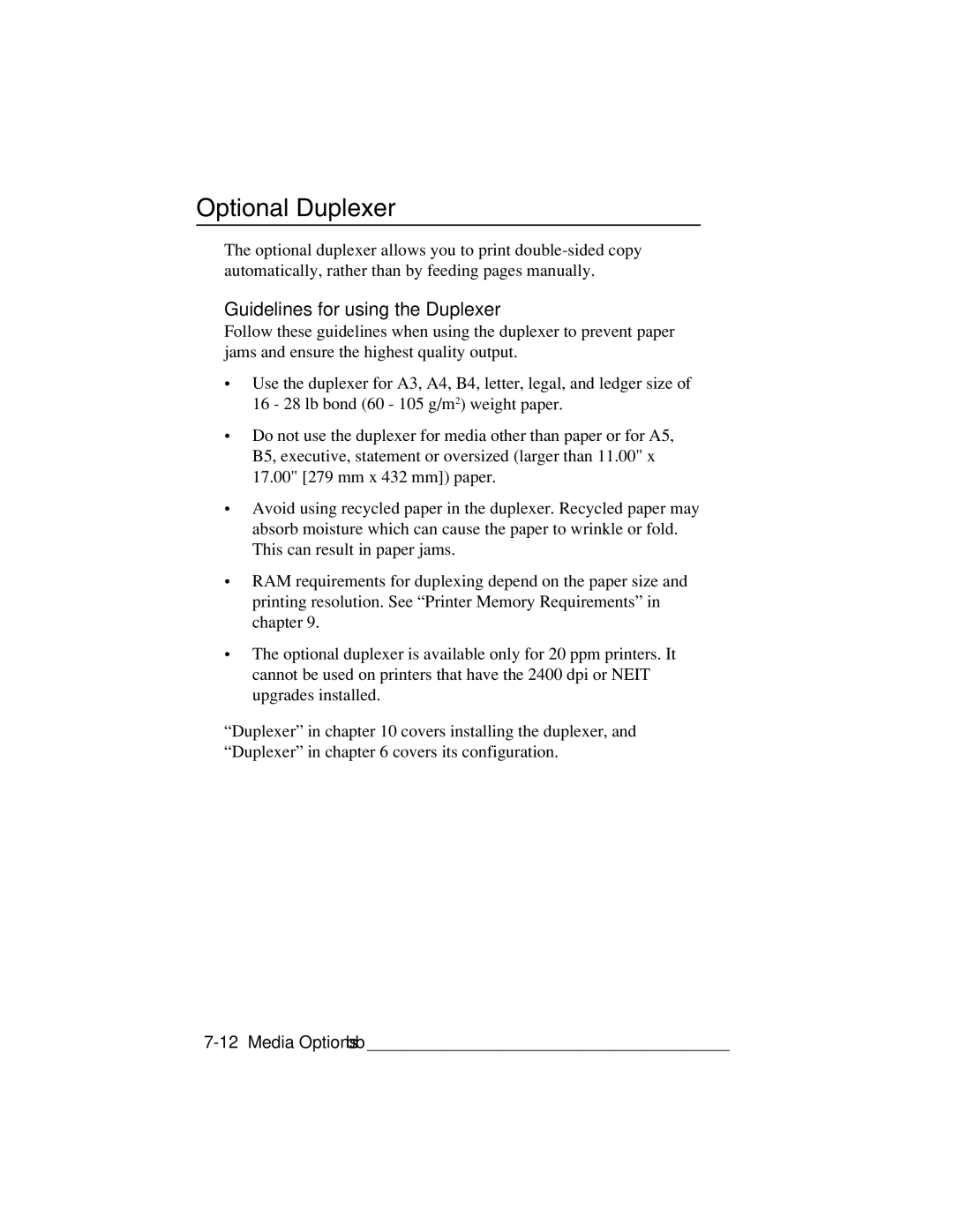 Xante 3 Series warranty Optional Duplexer, Guidelines for using the Duplexer 