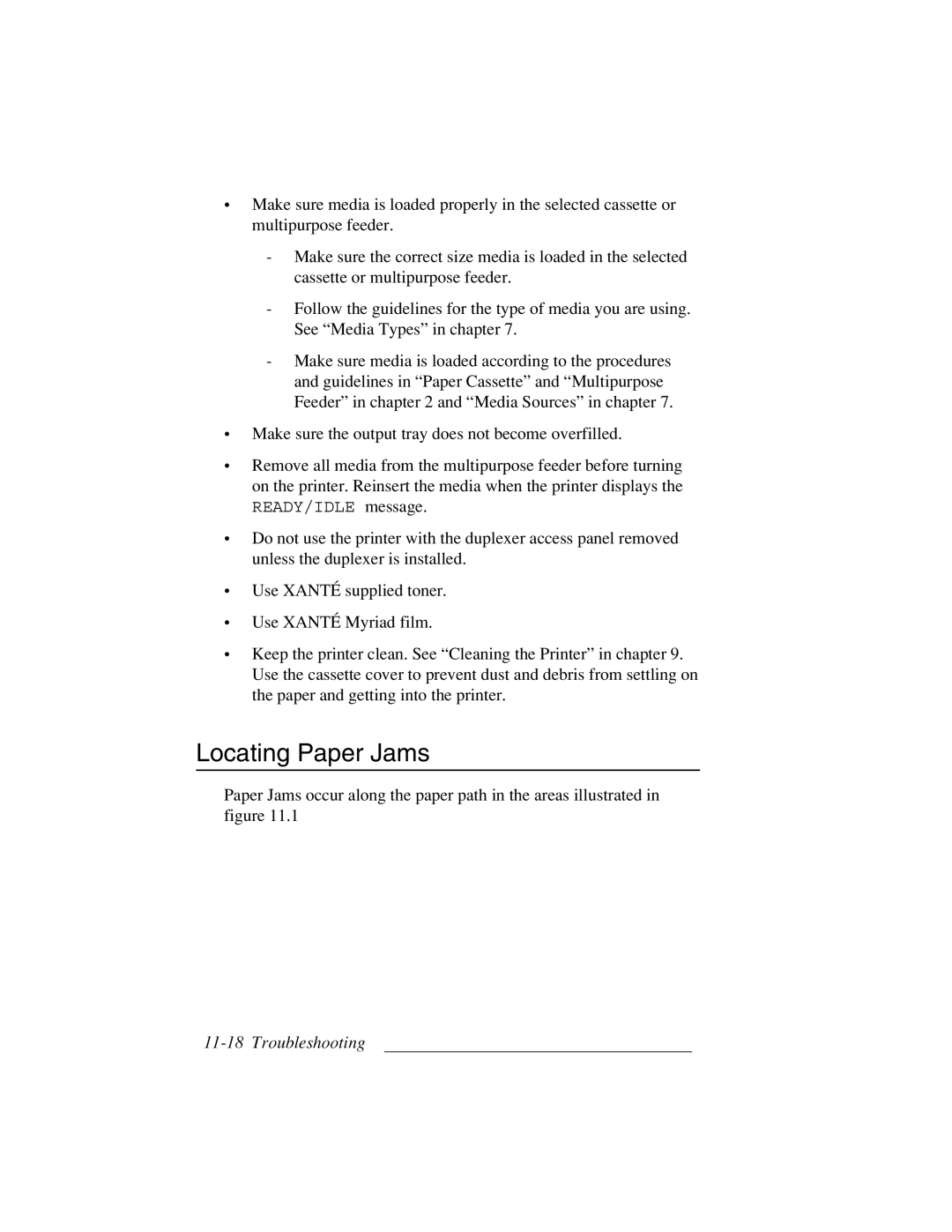 Xante 3 Series warranty Locating Paper Jams 