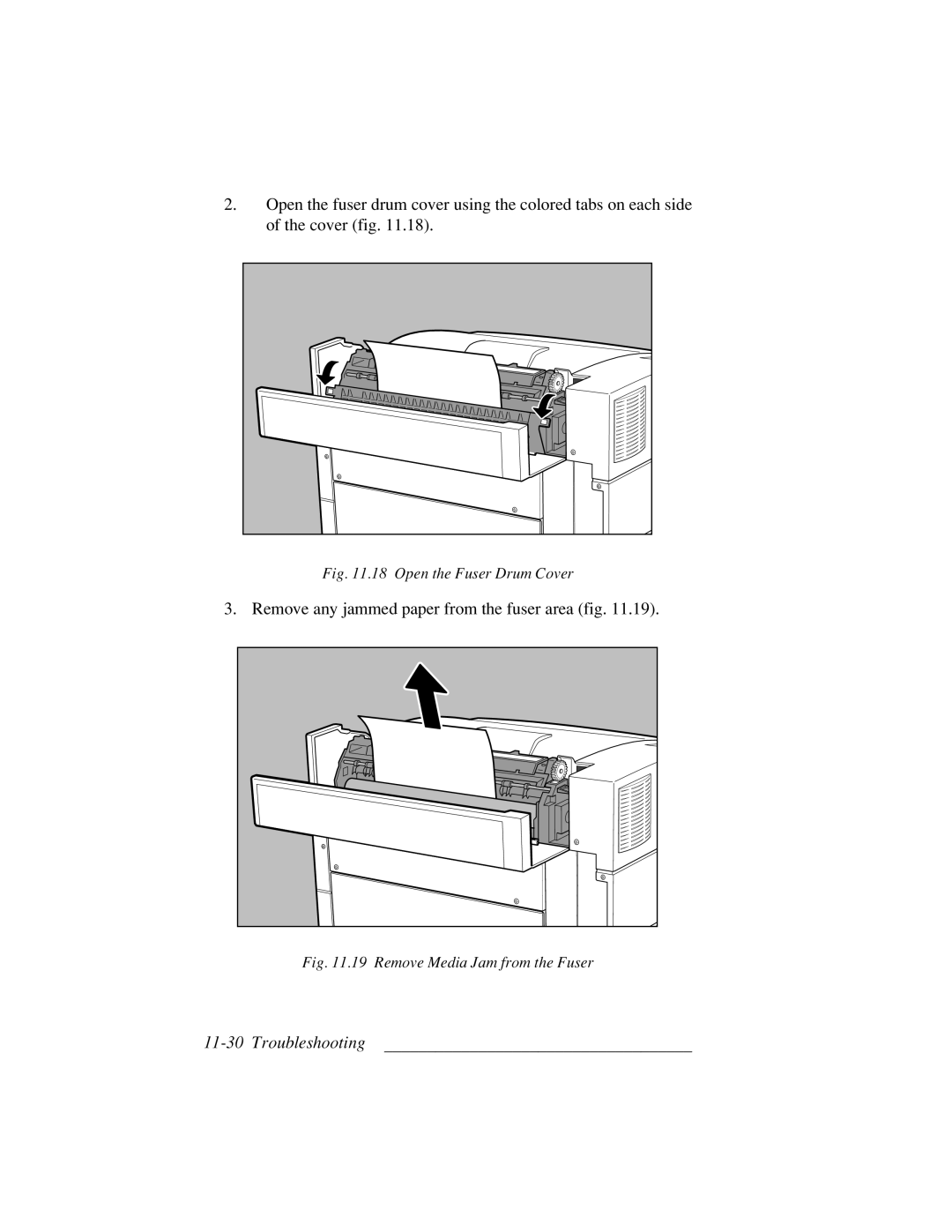 Xante 3 Series warranty Remove any jammed paper from the fuser area fig, Open the Fuser Drum Cover 