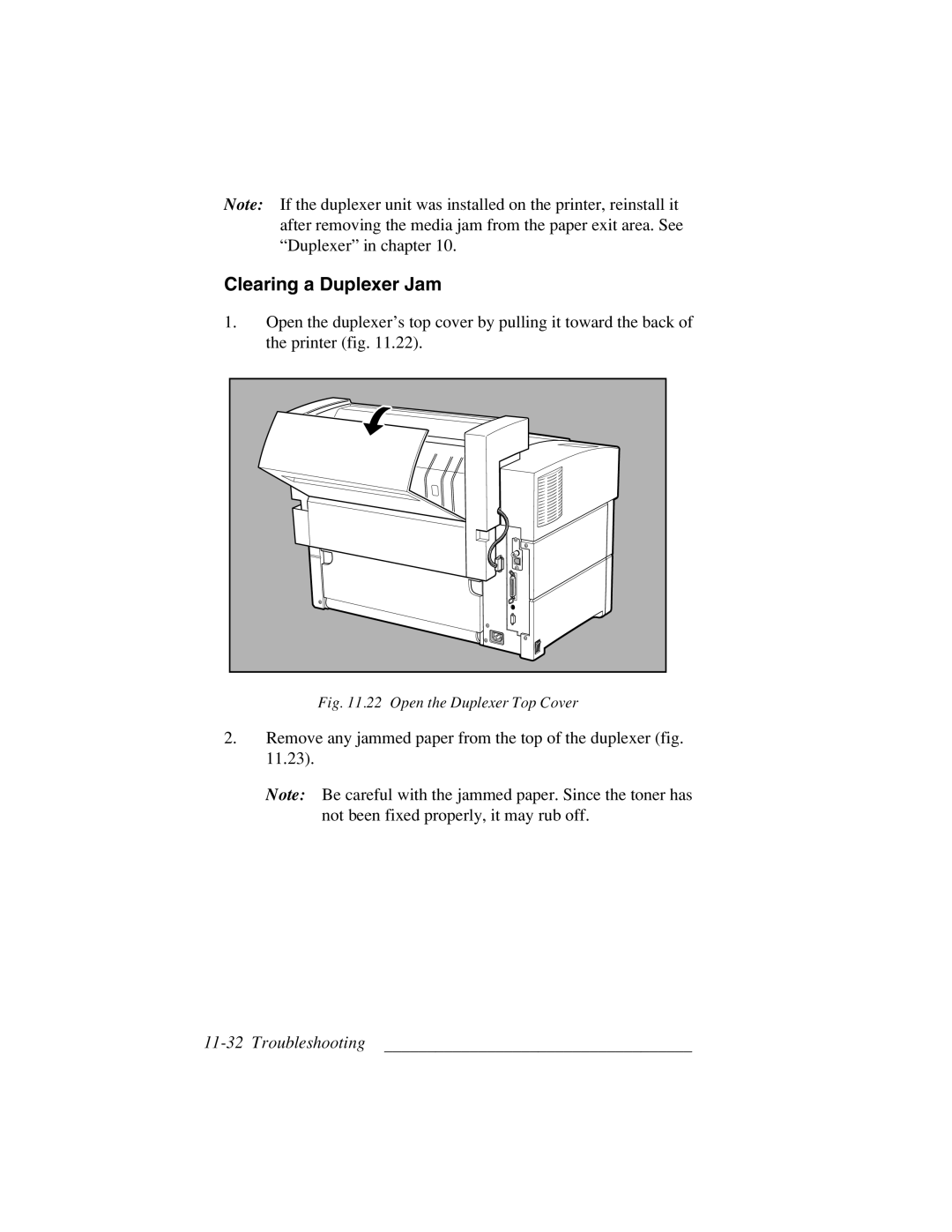 Xante 3 Series warranty Clearing a Duplexer Jam, Remove any jammed paper from the top of the duplexer fig 