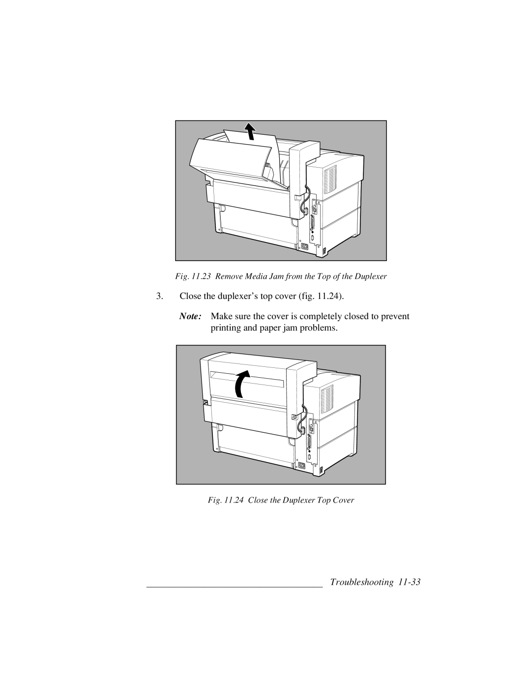 Xante 3 Series warranty Close the duplexer’s top cover fig, Remove Media Jam from the Top of the Duplexer 