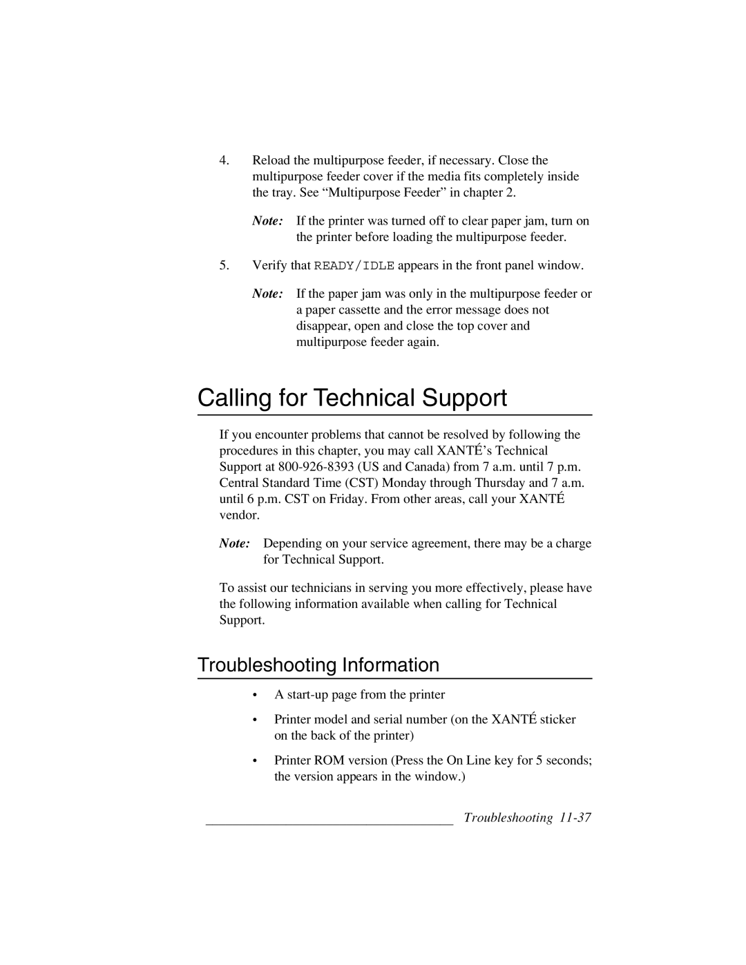 Xante 3 Series warranty Calling for Technical Support, Troubleshooting Information 