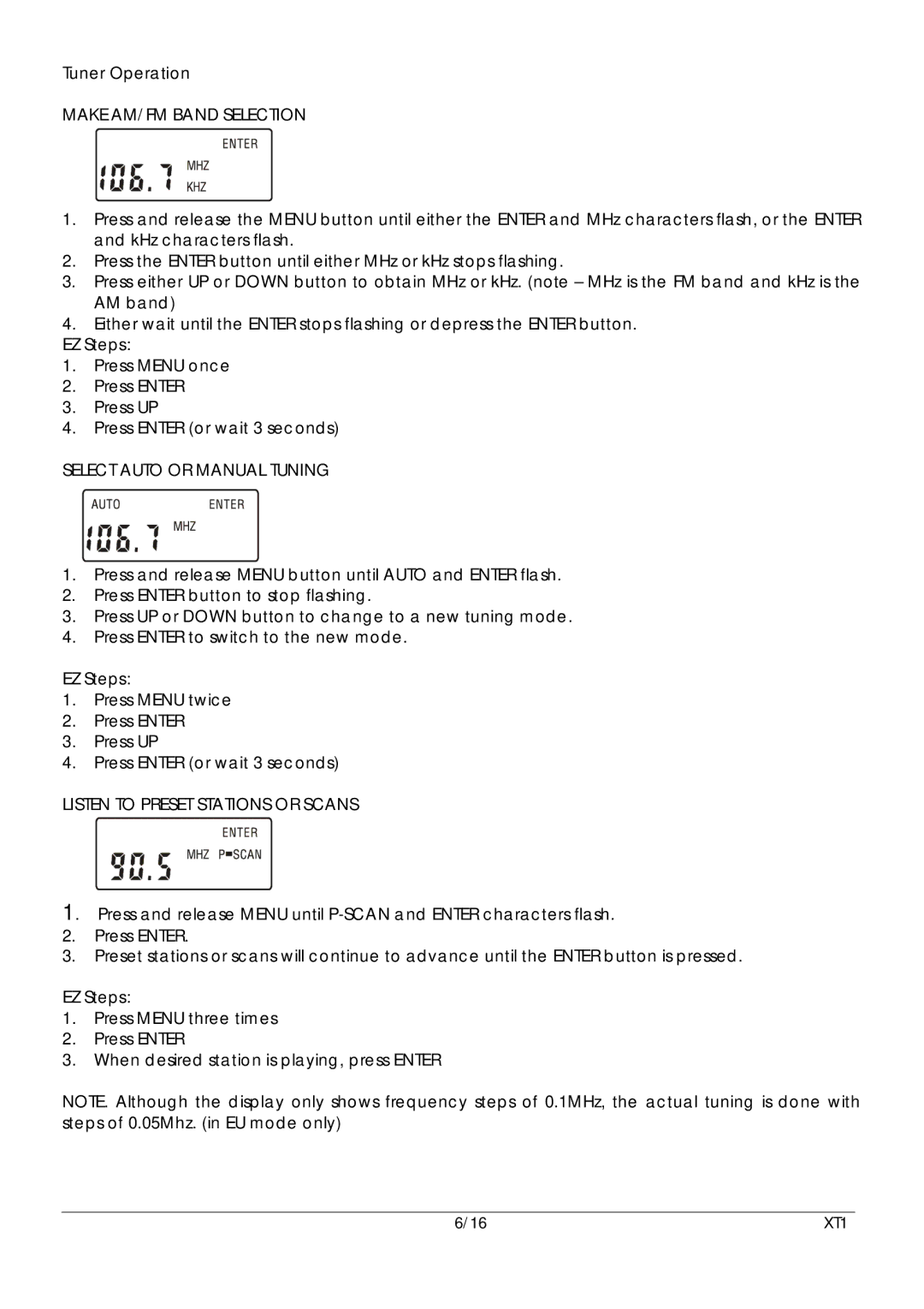 Xantech 16-Feb, 16-Mar user manual Tuner Operation, EZ Steps 