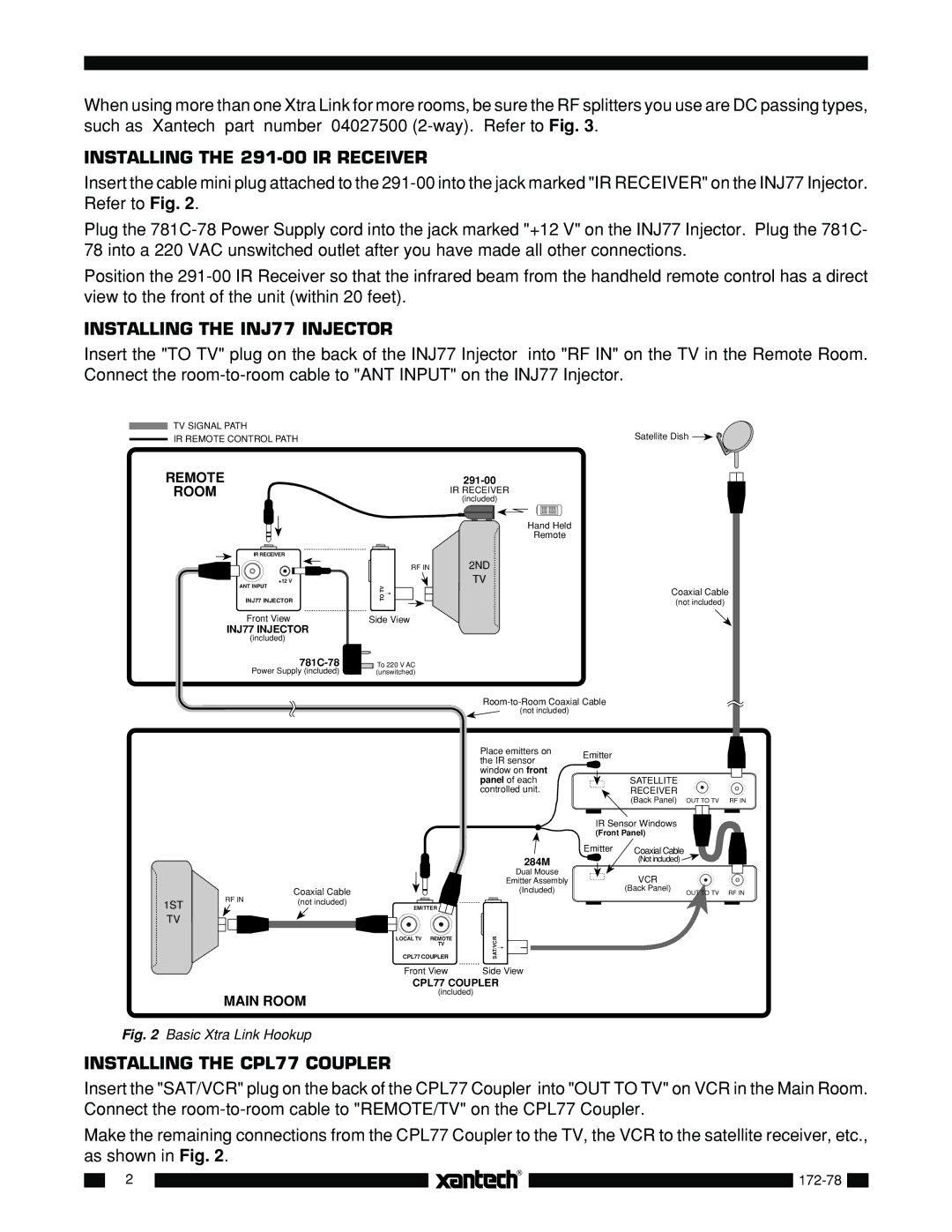 Xantech 172-78 installation instructions INJ77 Injector, CPL77 Coupler 