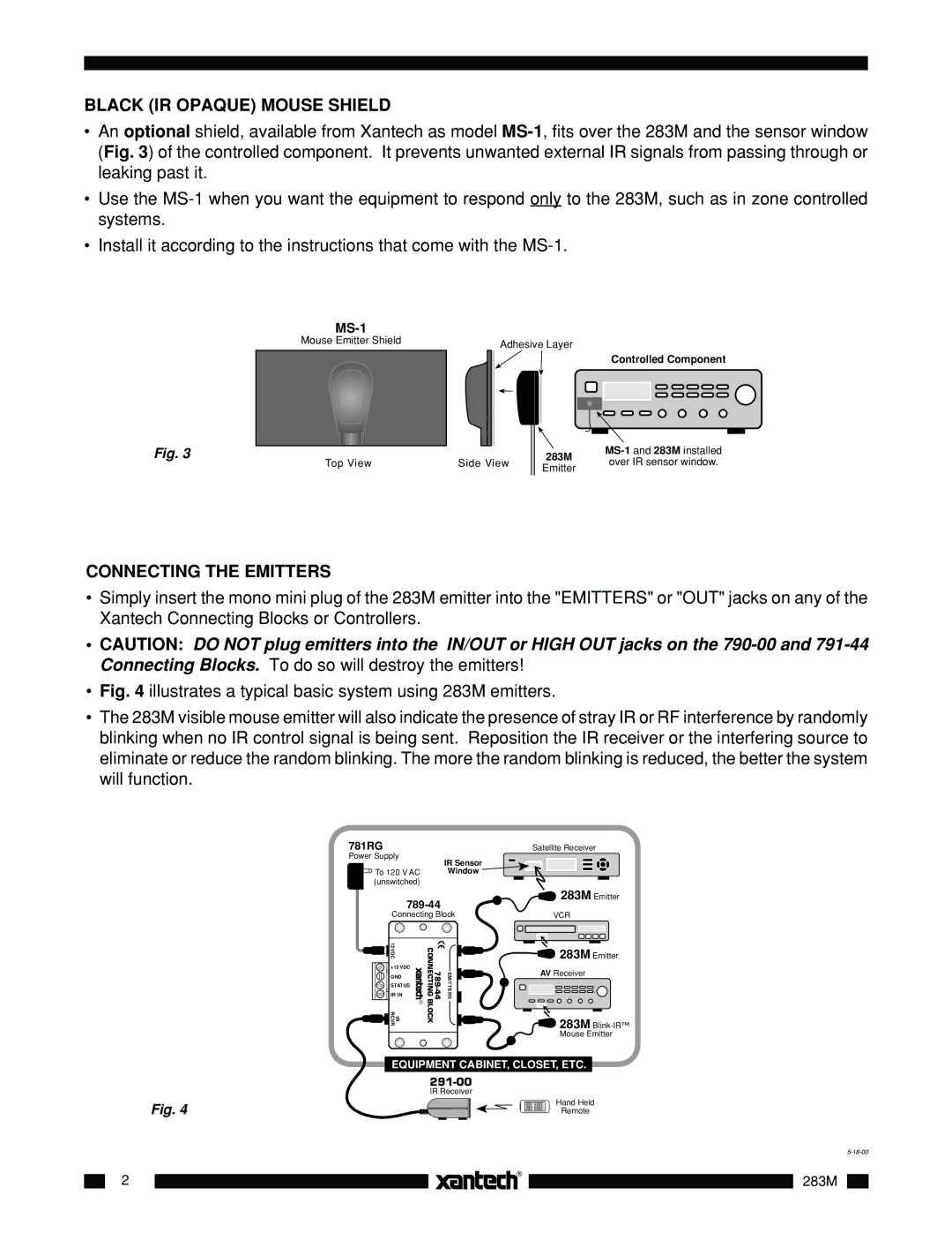 Xantech 283M installation instructions Black IR Opaque Mouse Shield, Connecting the Emitters 