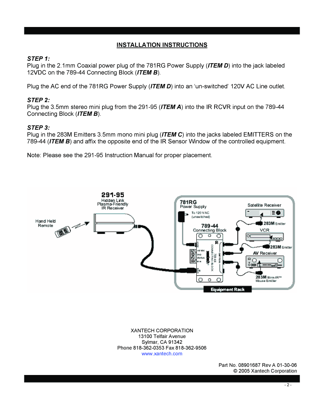 Xantech 291-95 KITRP manual Installation Instructions, Step 