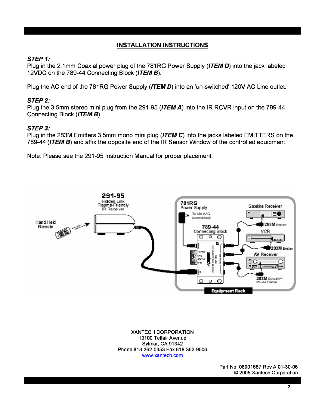 Xantech 291-95 KITRP manual Installation Instructions, Step 