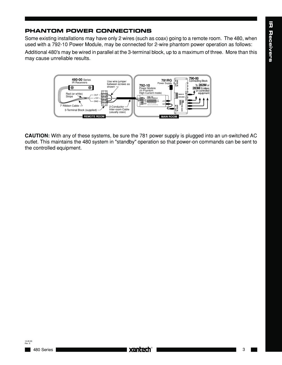 Xantech 480W-00, 480B-00, 480B-30, 480W-30 installation instructions Phantom Power Connections, Series, 792-10, 790-00 