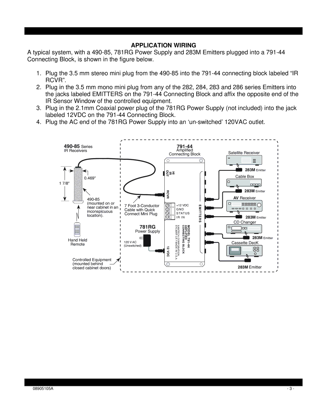 Xantech 490-85 installation instructions Application Wiring, Series 791-44 