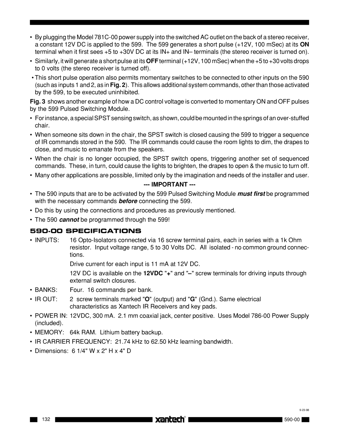 Xantech 590-00 installation instructions Specifications, Ir Out 