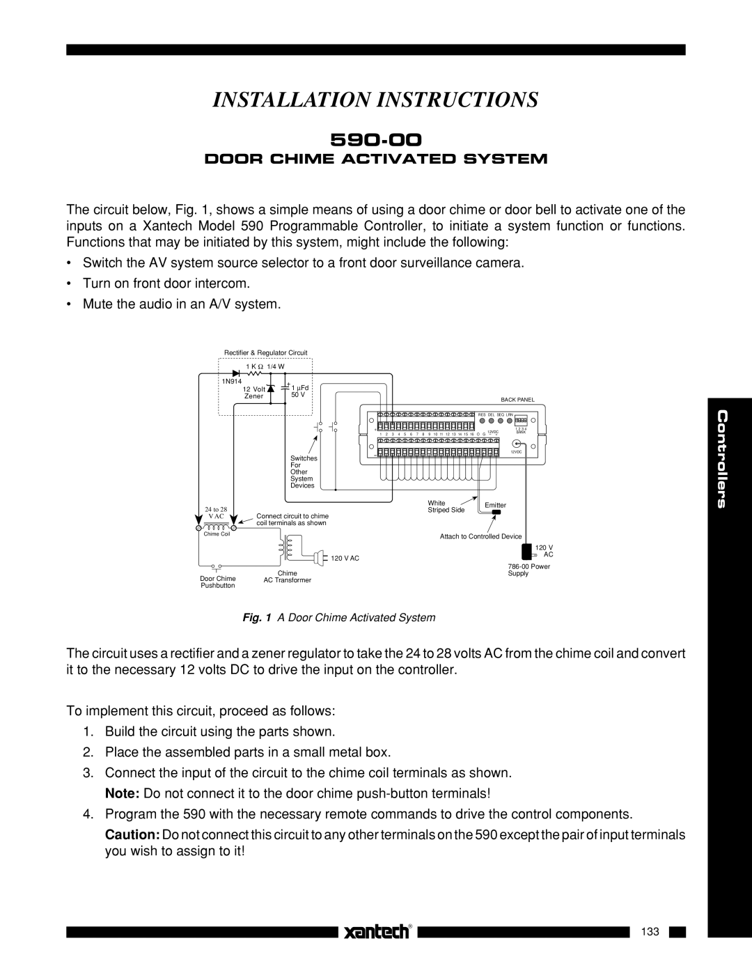 Xantech 590-00 installation instructions Door Chime Activated System 