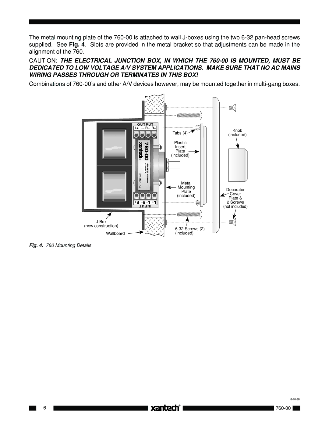 Xantech 760-00 installation instructions 