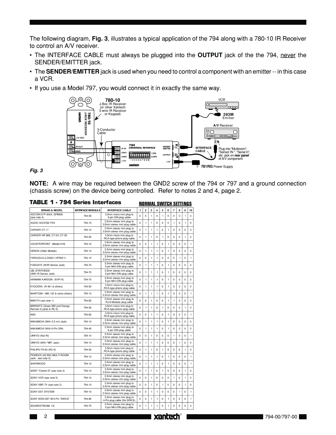 Xantech 797, 794 installation instructions Series Interfaces 