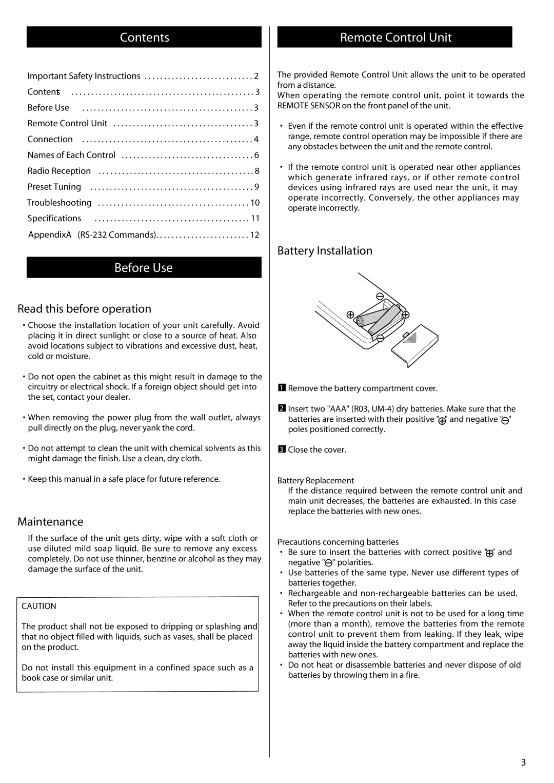 Xantech AM/FM Radio Tuner owner manual Contents 