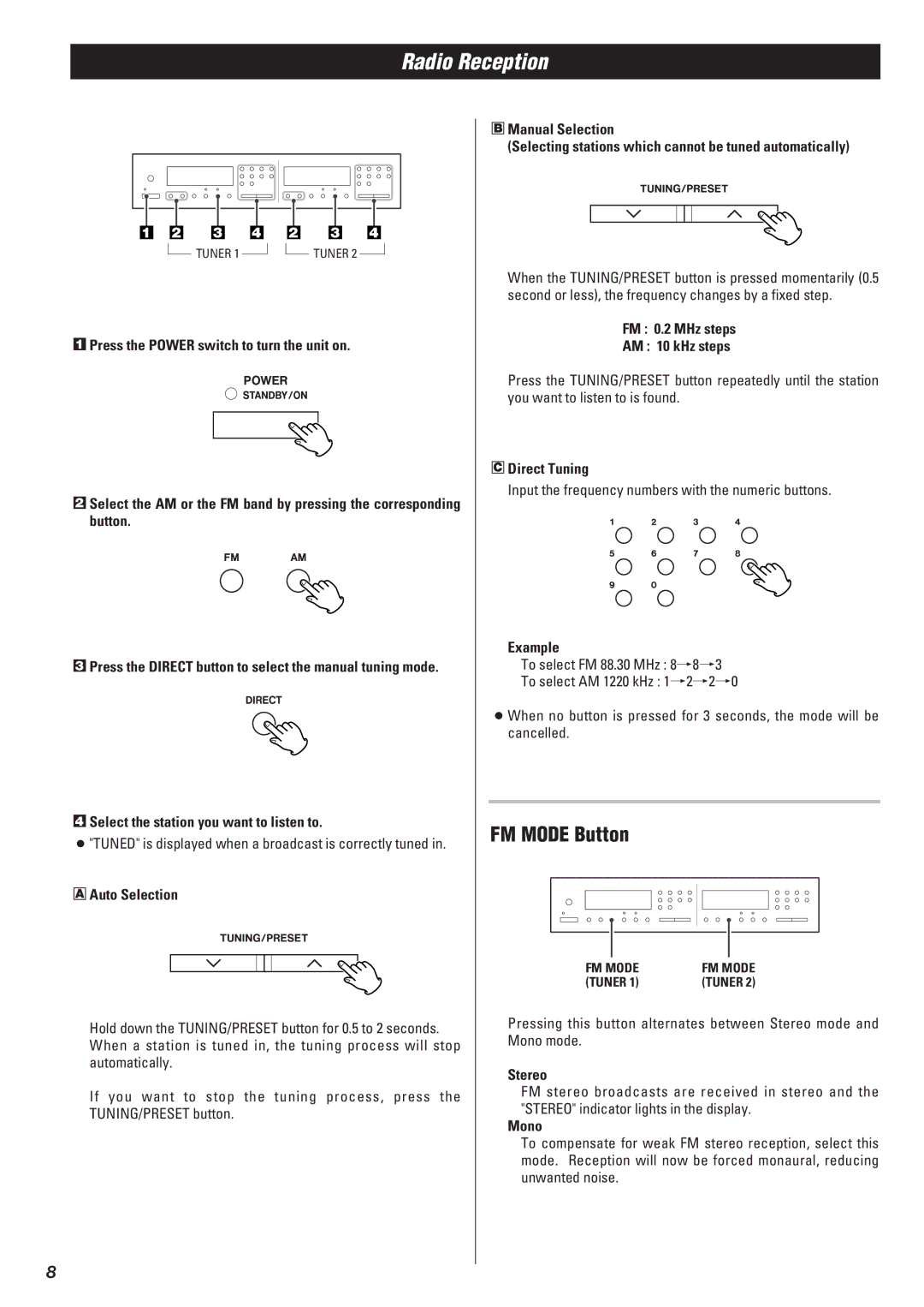 Xantech AM/FM Radio Tuner owner manual Radio Reception, FM Mode Button 