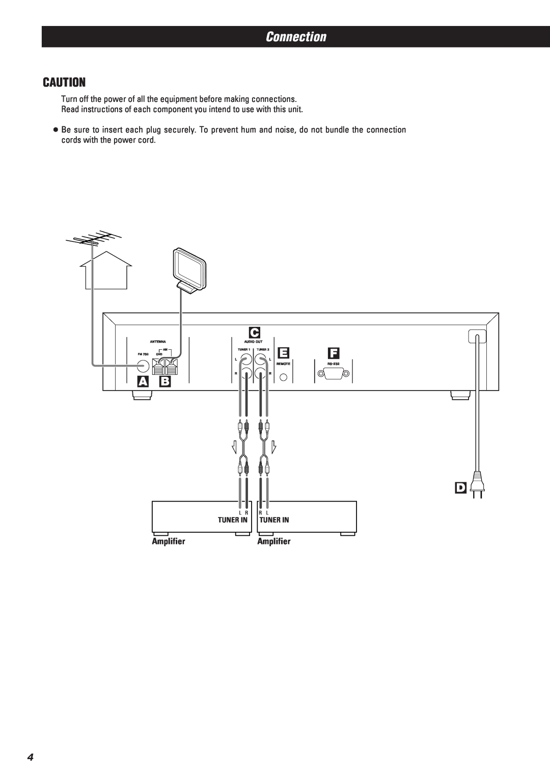 Xantech AM/FM Radio Tuner owner manual Connection, C E F 