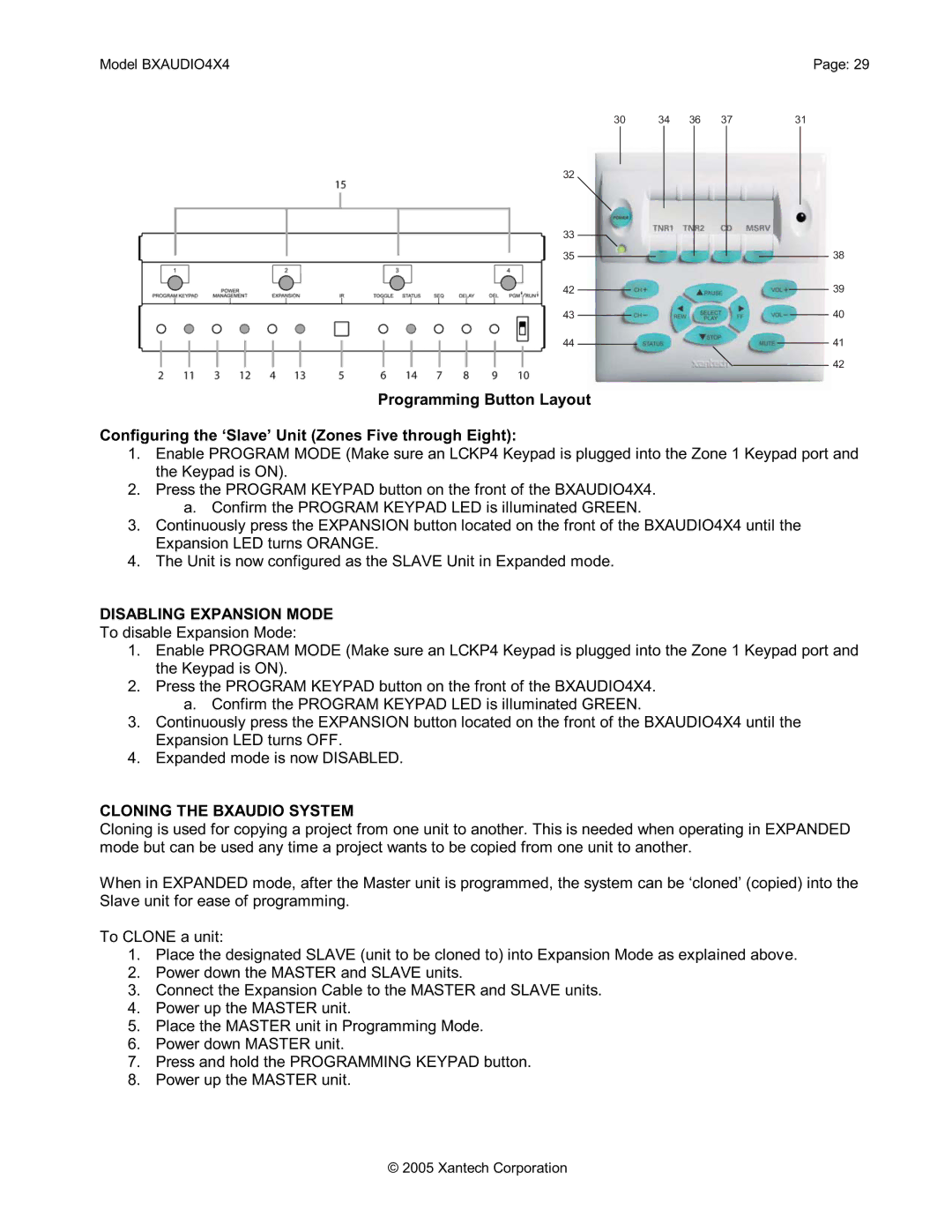 Xantech BXAUDIO4X4 installation instructions Disabling Expansion Mode, Cloning the Bxaudio System 