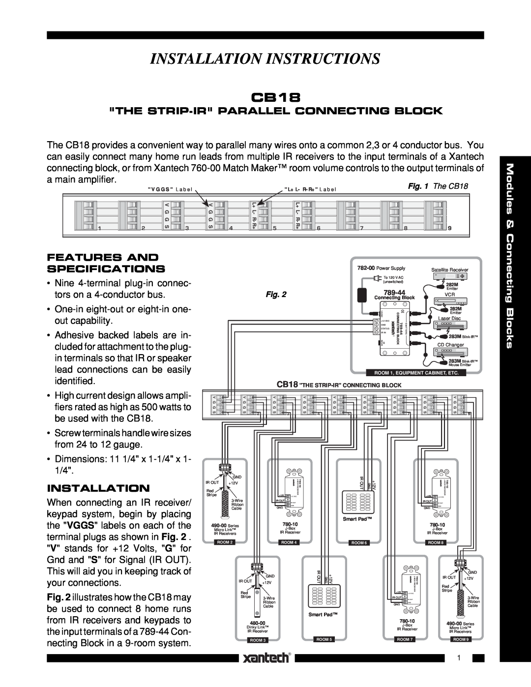 Xantech CB18 installation instructions The Strip-Irparallel Connecting Block, Features And Specifications, Installation 