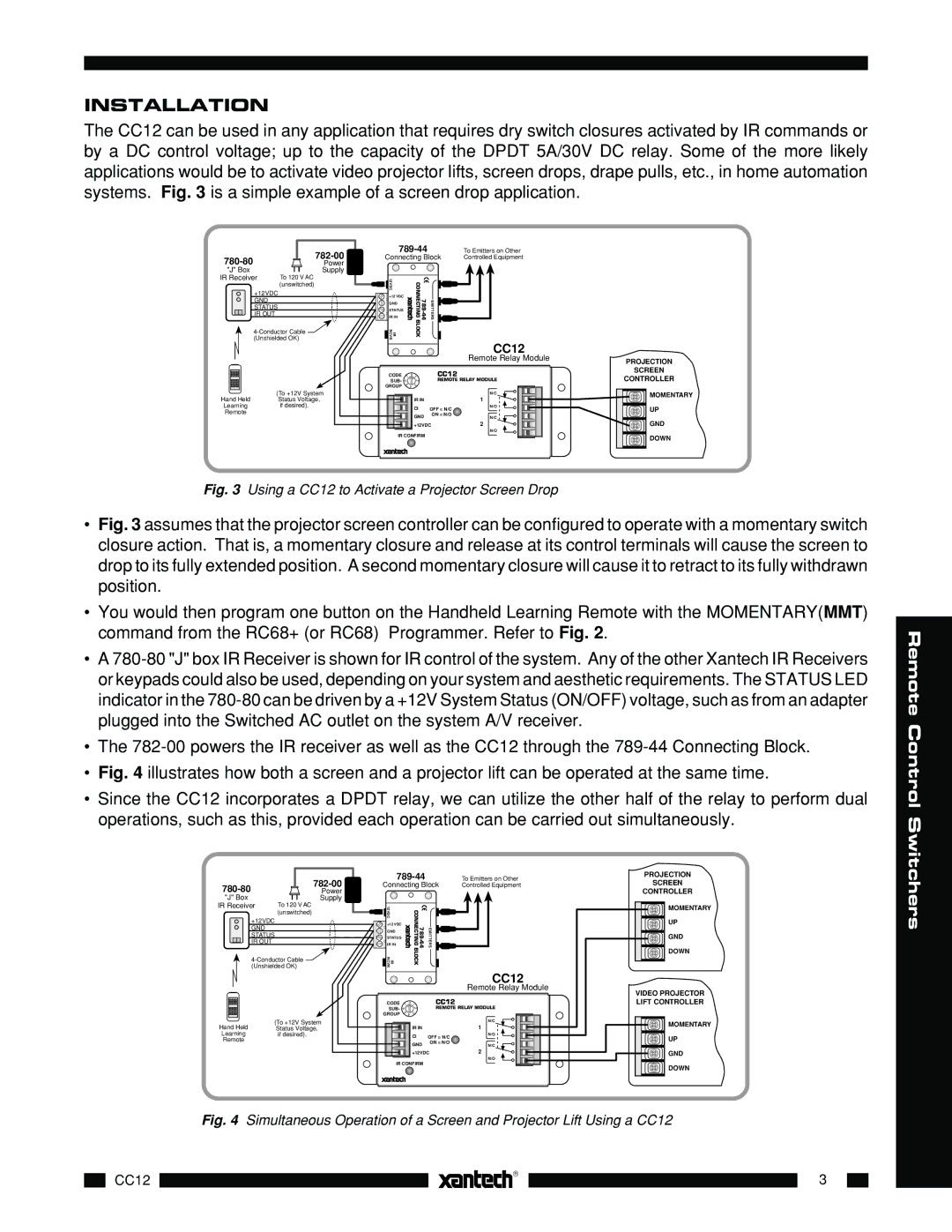 Xantech CC12 installation instructions Installation, 780-80 782-00 