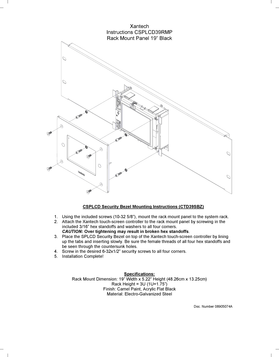 Xantech CSPLCD39RMP specifications Csplcd Security Bezel Mounting Instructions CTD39SBZ 