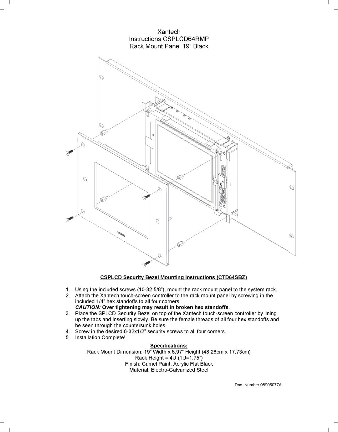 Xantech CSPLCD64RMP specifications Csplcd Security Bezel Mounting Instructions CTD64SBZ 