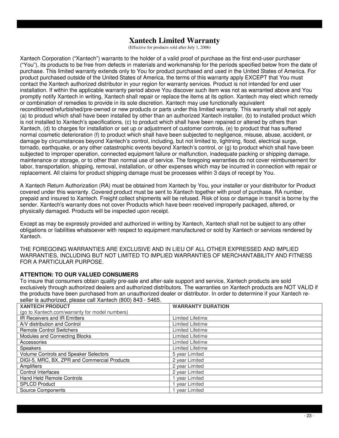 Xantech D5KP installation instructions Xantech Limited Warranty 