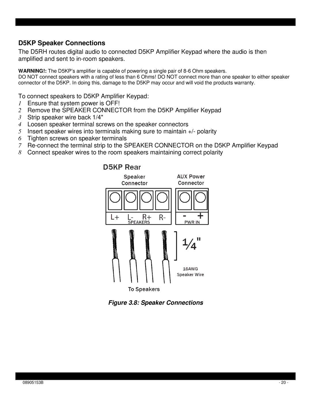 Xantech D5RH installation instructions D5KP Speaker Connections 