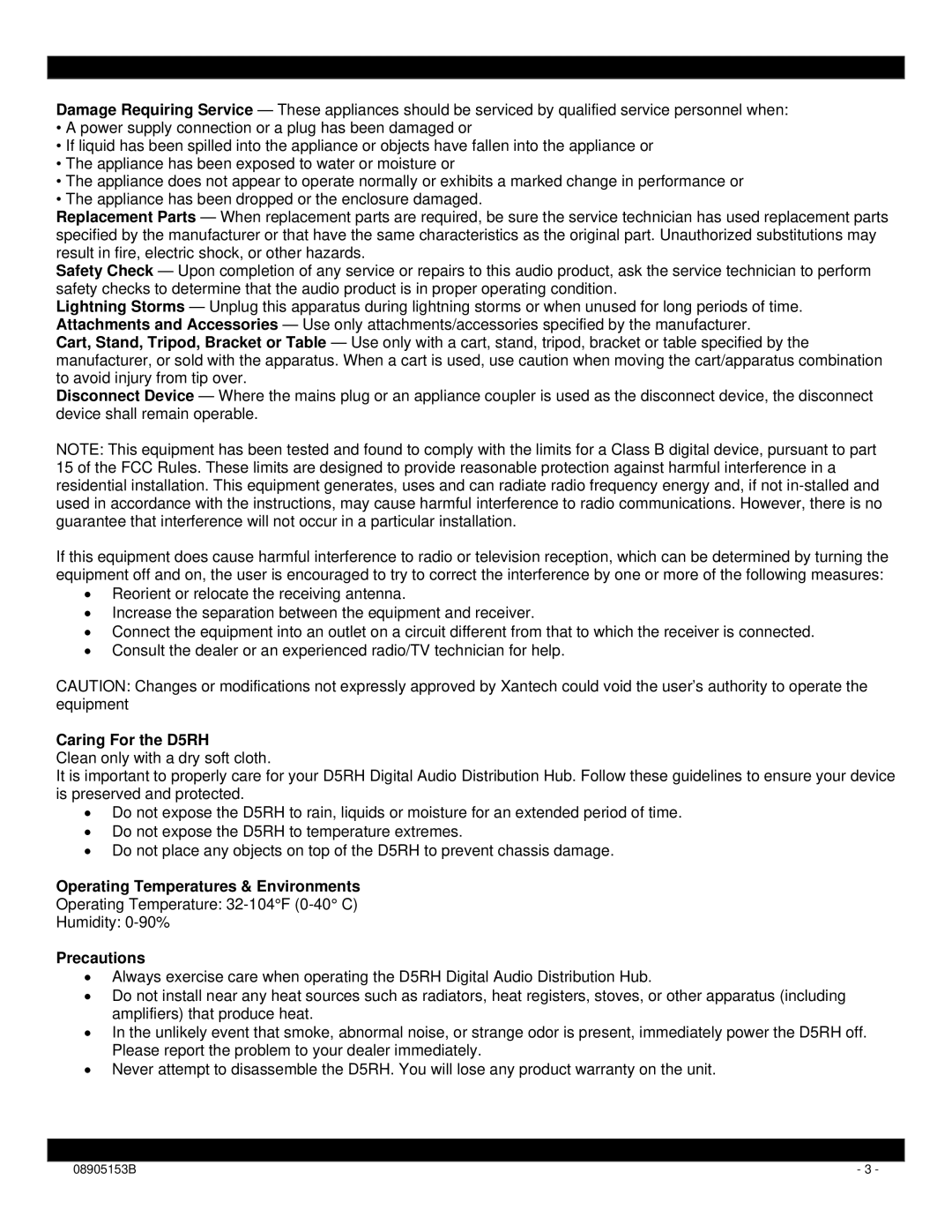 Xantech D5RH installation instructions Operating Temperatures & Environments 