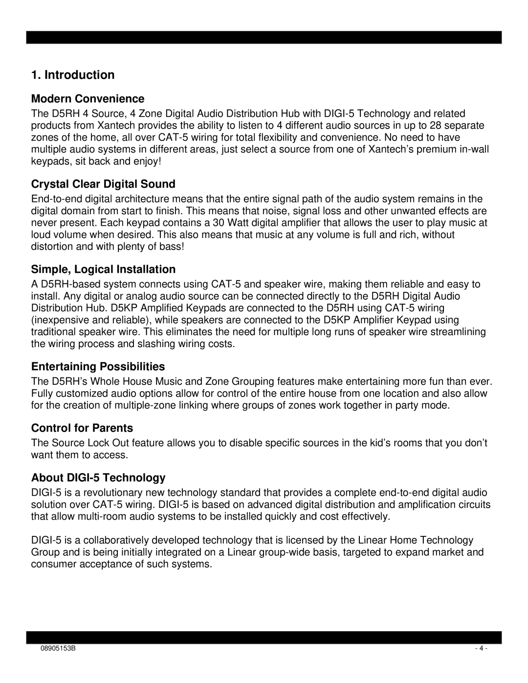 Xantech D5RH installation instructions Introduction 