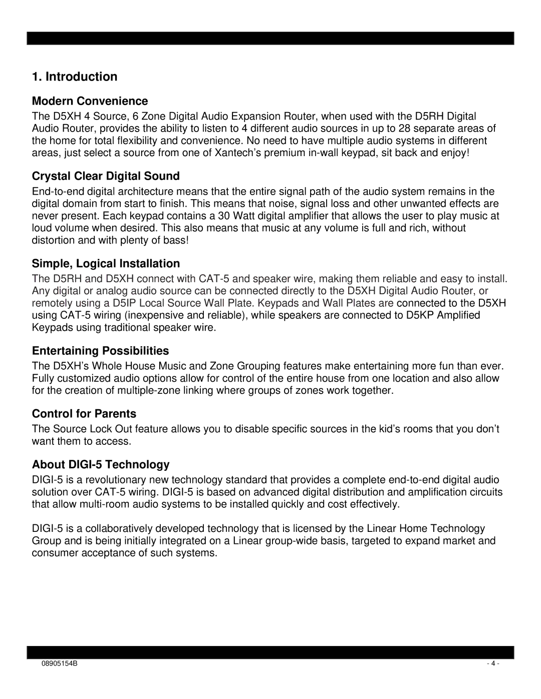 Xantech D5XH installation instructions Introduction 