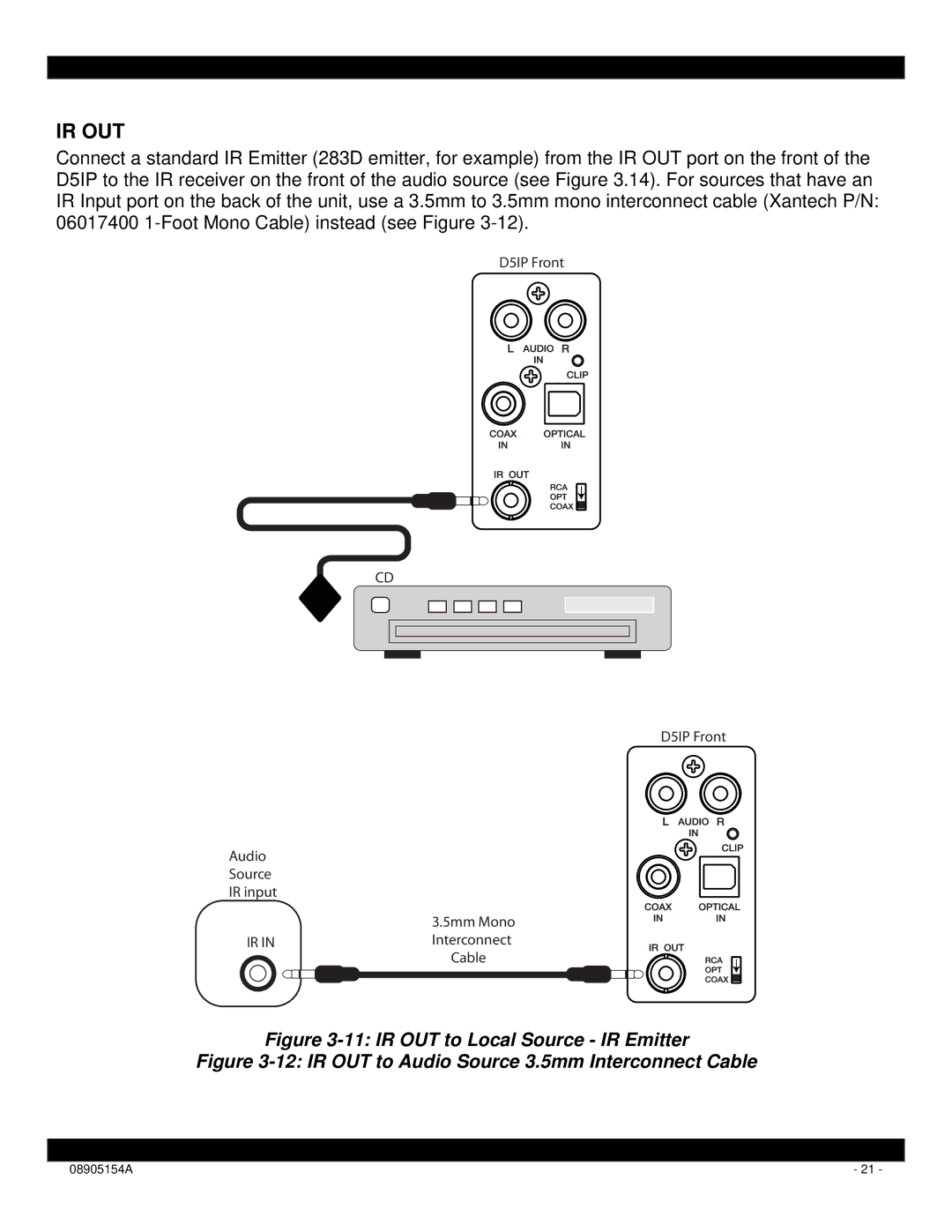 Xantech D5XH installation instructions Ir Out, IR OUT to Local Source IR Emitter 